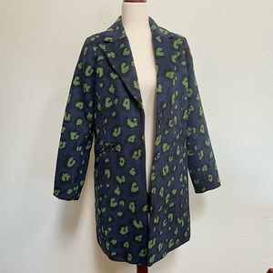 Modcloth City Savvy Leopard Statement Coat Navy & Green Women’s Size Small